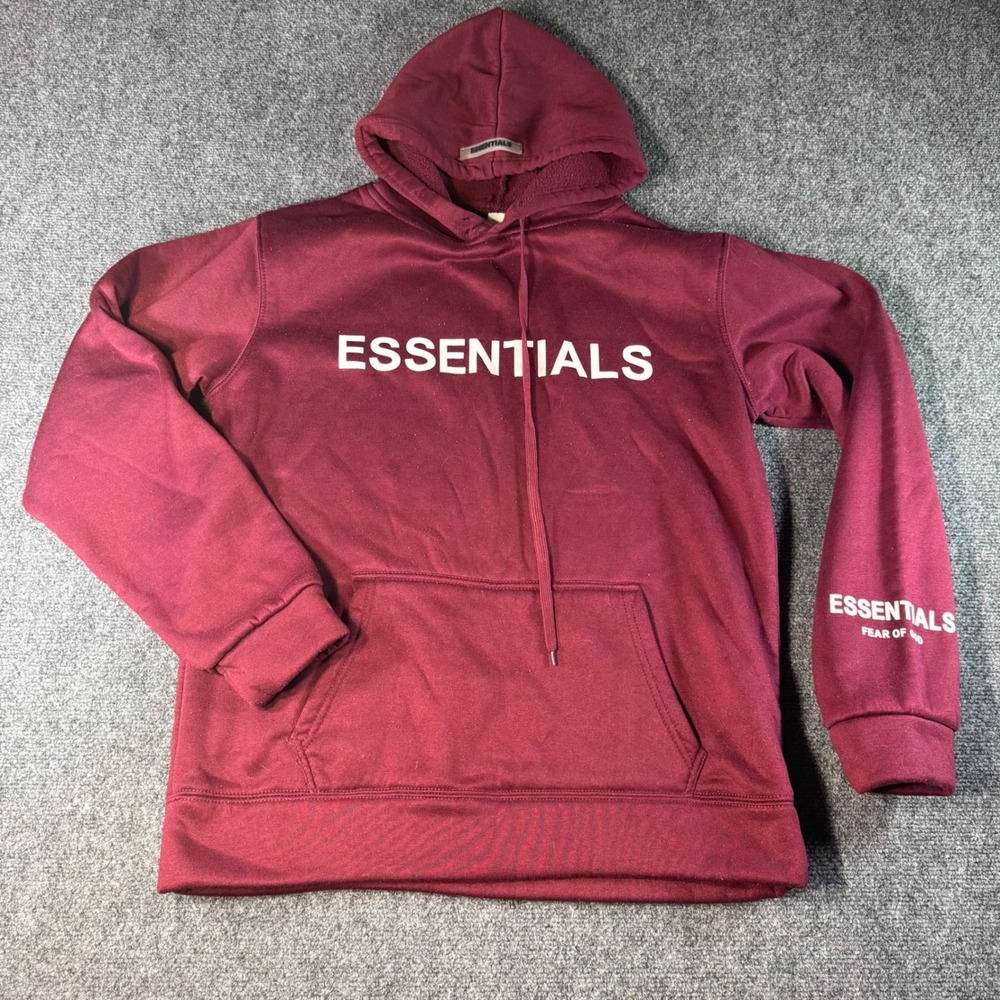 Fear of God Essentials Hoodie Burgundy Logo Pullover Streetwear Sweatshirt